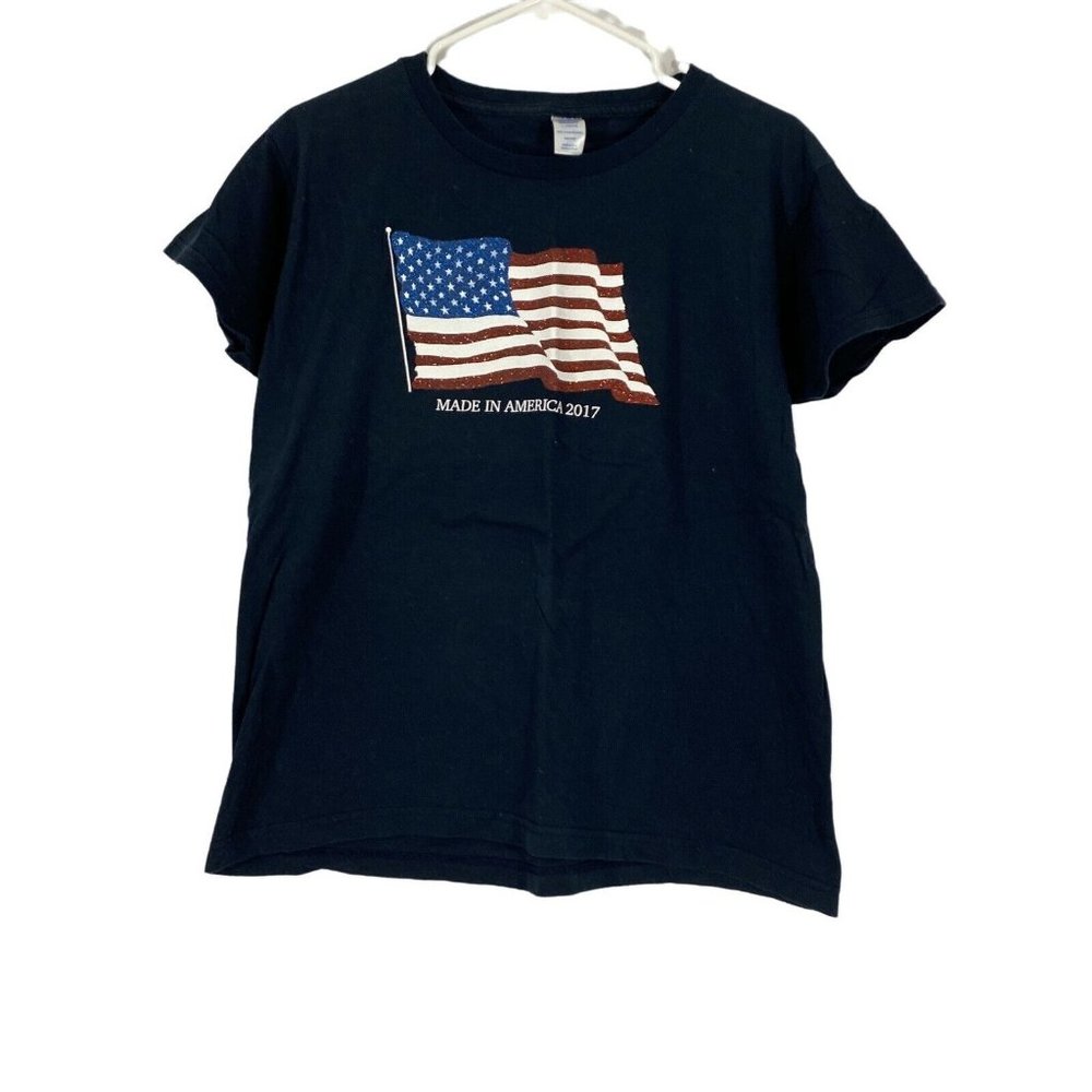 Made In America 2017 Flag Womens Blue Short Sleeves Crew Neck T Shirt Size Large